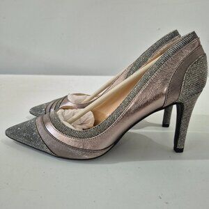J. Renee Zarita Metallc Nappa Glitter Satin Taupe/Pewter Pump 3" Heel S 7.5M